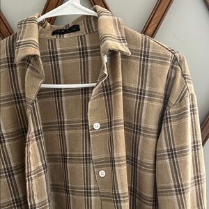 SHEIN Beige and Brown Plaid Top